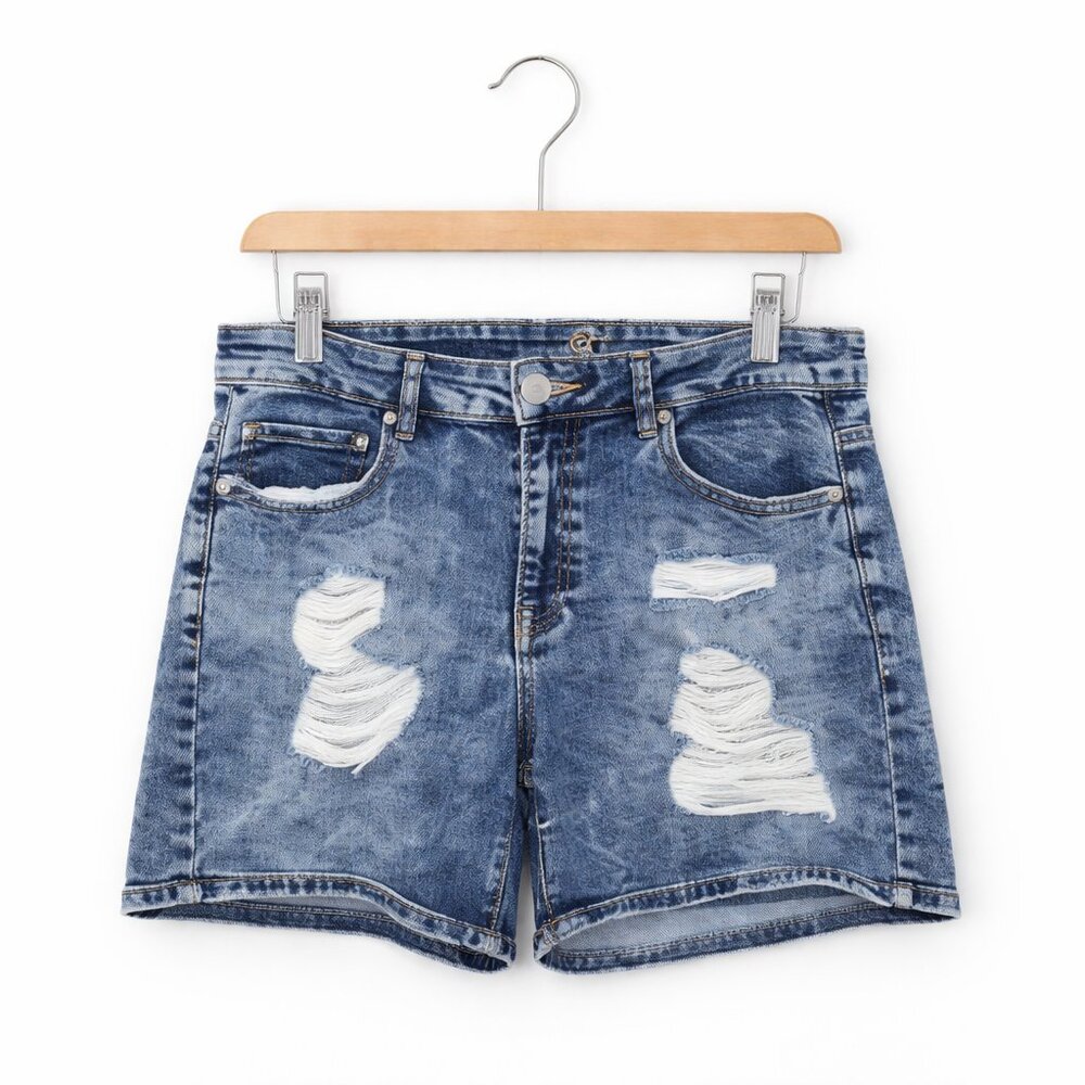 LOVE & LEGEND | Blue Denim Distressed Shorts - Size 14